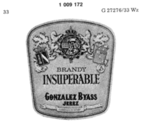 BRANDY INSUPERABLE GONZALEZ BYASS JEREZ Logo (DPMA, 02.08.1979)