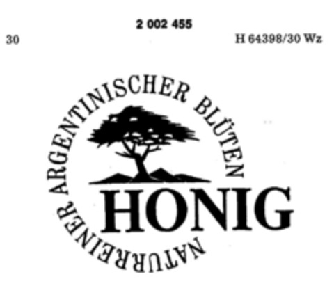 NATURREINER ARGENTINISCHER BLÜTEN HONIG Logo (DPMA, 20.10.1990)