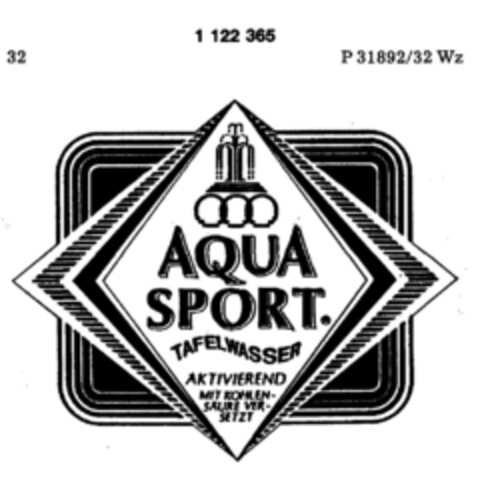 AQUA SPORT TAFELWASSER AKTIVIEREND MIT KOHLENSÄURE VERSETZT Logo (DPMA, 20.09.1984)