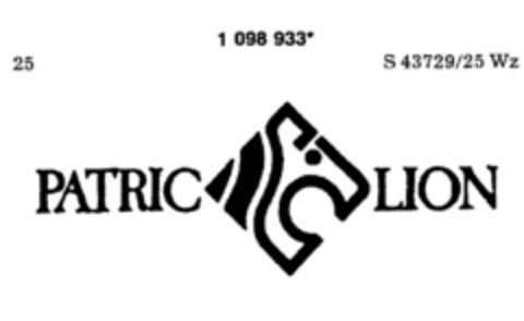 PATRIC LION Logo (DPMA, 01.09.1986)
