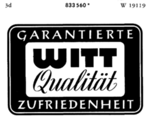 WITT Qualität GARANTIERTE ZUFRIEDENHEIT Logo (DPMA, 11.02.1967)