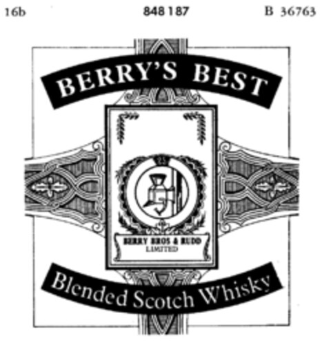 BERRY'S BEST Blended Scotch Whisky BERRY BROS & RUDD LIMITED Logo (DPMA, 13.10.1966)