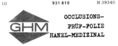GHM OCCLUSIONS PRÜF-FOLIE HANEL-MEDIZINAL Logo (DPMA, 13.04.1974)