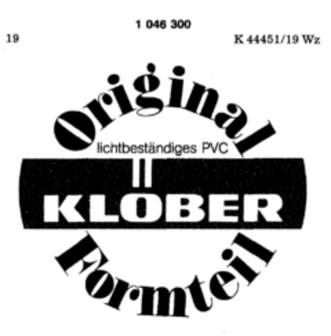 KLÖBER Original Formteil lichtbeständiges PVC Logo (DPMA, 16.04.1982)