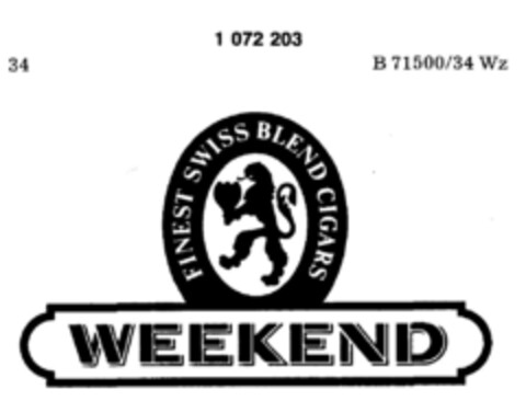 WEEKEND FINEST SWISS BLEND CIGARS Logo (DPMA, 12/07/1982)