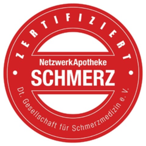 ZERTIFIZIERT NetzwerkApotheke SCHMERZ Dt. Gesellschaft für Schmerzmedizin e.V. Logo (DPMA, 08/24/2015)