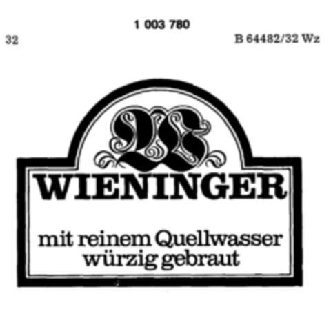 WIENINGER mit reinem Quellwasser würzig gebraut Logo (DPMA, 15.11.1979)