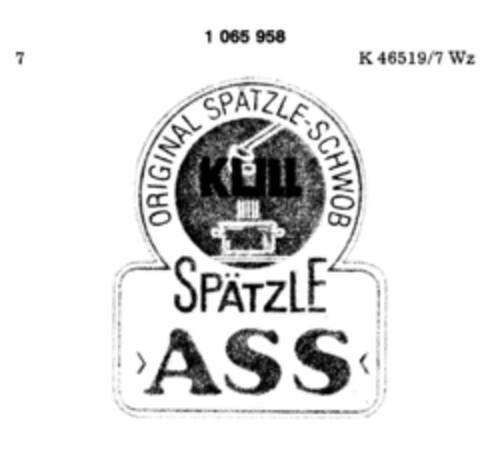 ORIGINAL SPÄTZLE-SCHWOB KULL SPÄTZLE ASS Logo (DPMA, 21.12.1983)