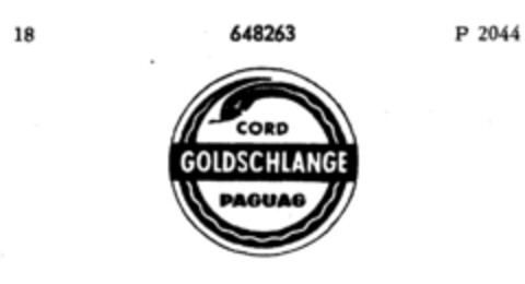 CORD GOLDSCHLANGE PAGUAG Logo (DPMA, 17.01.1952)