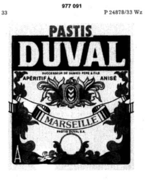 PASTIS DUVAL MARSEILLE Logo (DPMA, 04.10.1977)