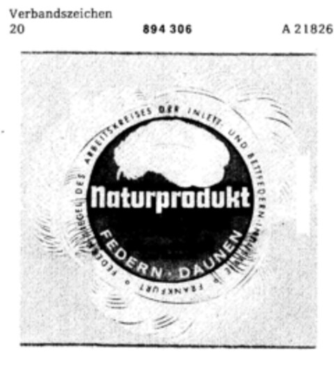 Naturprodukt FEDERN   DAUNEN Logo (DPMA, 06.10.1970)