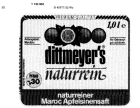 dittmeyer`s naturrein Logo (DPMA, 20.09.1986)