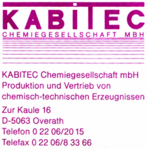 KABITEC CHEMIEGESELLSCHAFT MBH Logo (DPMA, 24.03.1992)