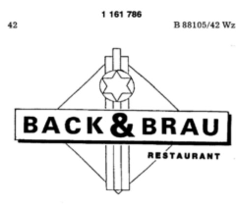 BACK & BRAU RESTAURANT Logo (DPMA, 28.08.1989)