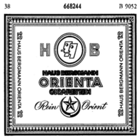 H B HAUS BERGMANN ORIENTA CIGARETTEN Logo (DPMA, 18.02.1954)