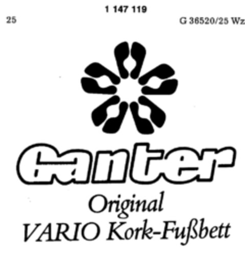 Ganter Original VARIO Kork-Fußbett Logo (DPMA, 09.03.1989)