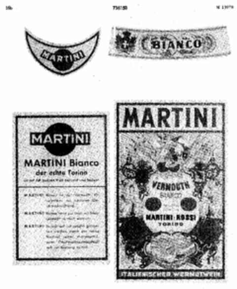 MARTINI Bianco der echte Torino VERMOUTH BIANCO Logo (DPMA, 30.08.1958)