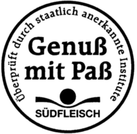 Genuß mit Paß SÜDFLEISCH Überprüft durch staatlich anerkannte Institute Logo (DPMA, 21.02.1997)