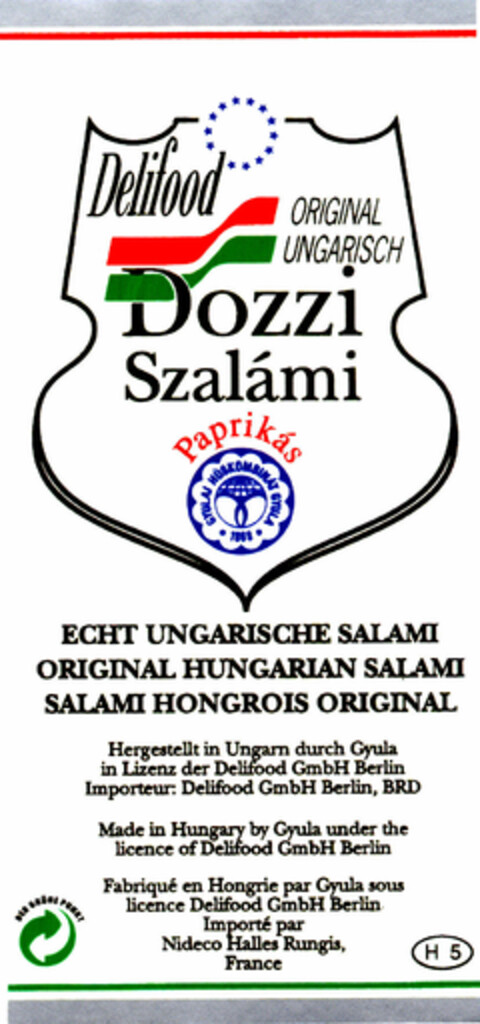 Delifood ORIGINAL UNGARISCH Dozzi Szalámi Logo (DPMA, 06/24/1993)