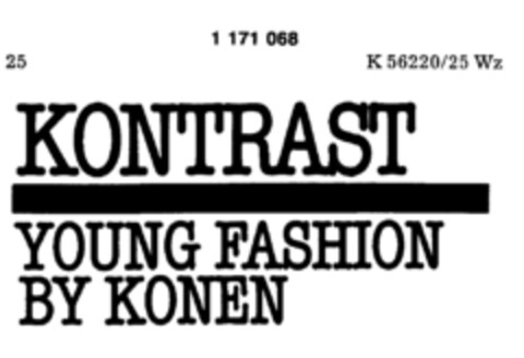 KONTRAST YOUNG FASHION BY KONEN Logo (DPMA, 19.05.1990)