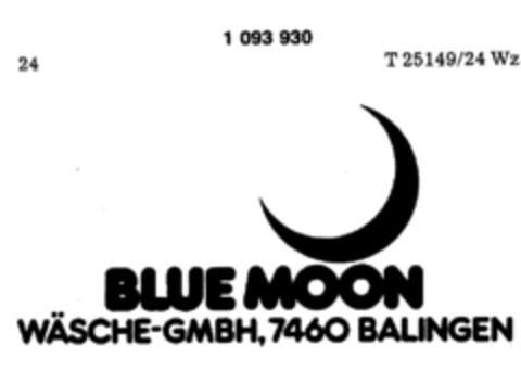 BLUE MOON WÄSCHE-GMBH, 7460 BALINGEN Logo (DPMA, 11.12.1985)