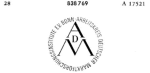 ADM ARBEITSKREIS DEUTSCHER MARKTFORSCHUNGSINSTITUTE E.V. BONN Logo (DPMA, 02.01.1967)