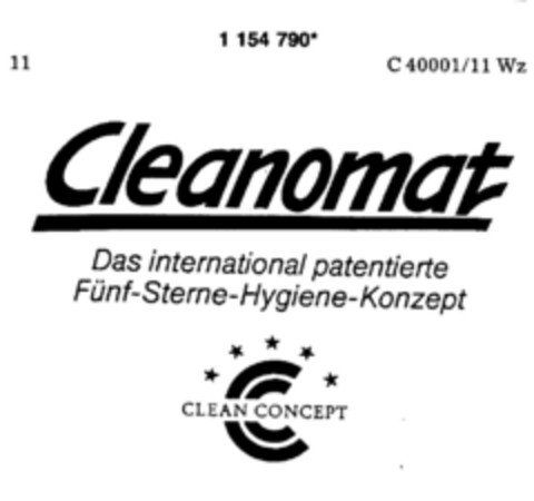 Cleanomat Das international patentierte Fünf-Sterne-Hygiene-Konzept ***** CLEAN CONCEPT Logo (DPMA, 01/12/1990)