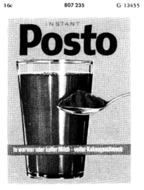 INSTANT Posto In warmer oder kalter Milch-voller Kakaogeschmack Logo (DPMA, 14.05.1963)