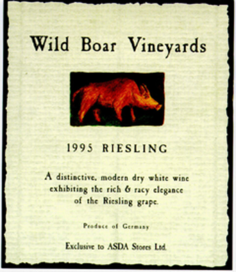 Wild Boar Vineyards 1995 RIESLING Logo (DPMA, 09.10.1996)