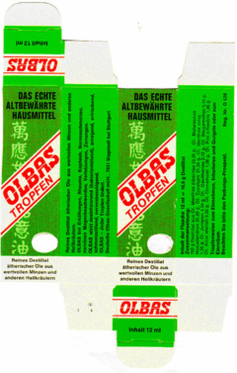 OLBAS TROPFEN DAS ECHTE ALTBEWÄHRTE HAUSMITTEL Logo (DPMA, 24.04.1974)