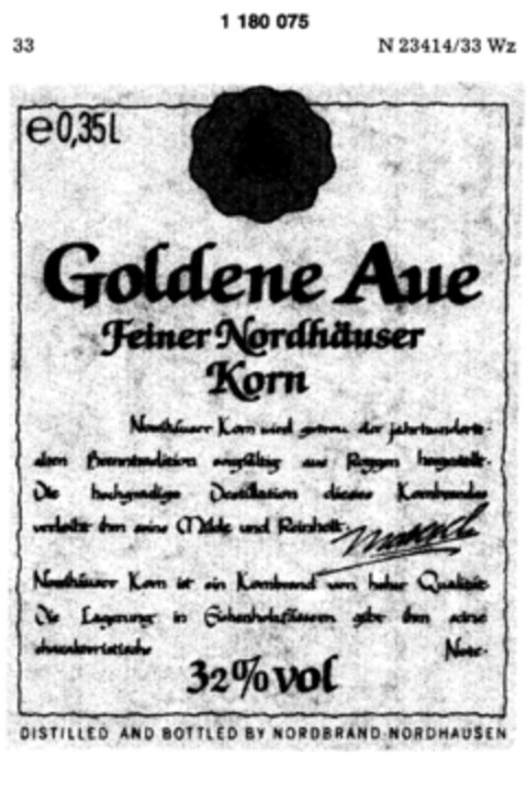 Goldene Aue Feiner Nordhäuser Korn Logo (DPMA, 23.08.1990)