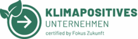 KLIMAPOSITIVES UNTERNEHMEN certified by Fokus Zukunft Logo (DPMA, 19.05.2021)