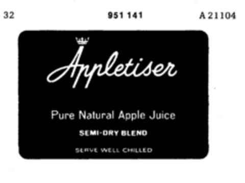 Appletiser Pure Natural Apple Juice Logo (DPMA, 04.03.1970)