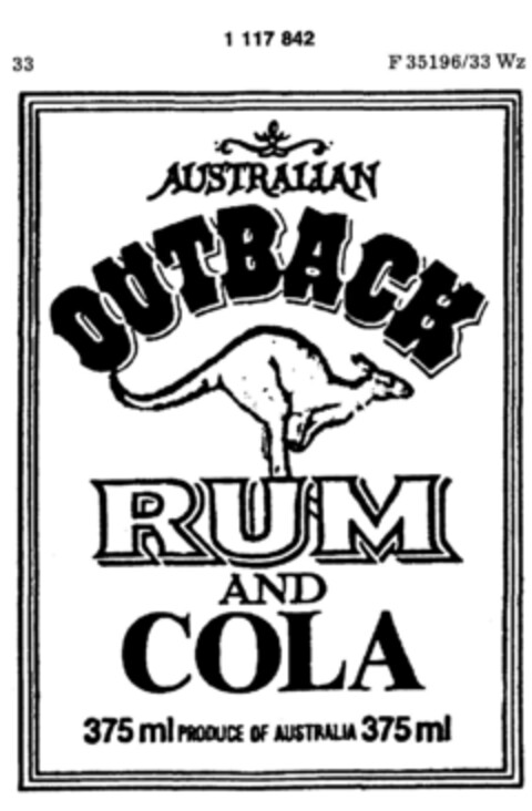 OUTBACK RUM AND COLA Logo (DPMA, 23.03.1987)