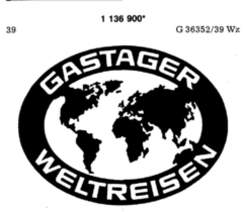 GASTAGER WELTREISEN Logo (DPMA, 27.01.1989)