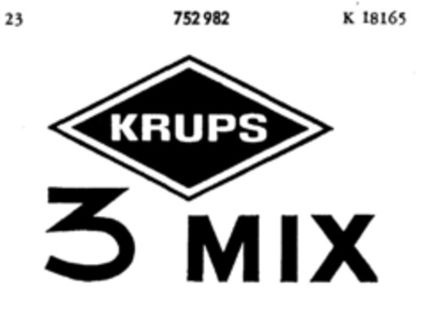 KRUPS 3 MIX Logo (DPMA, 19.11.1960)