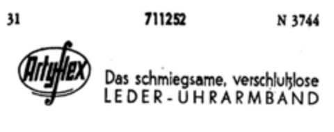 Artyflex Das schmiegsame, verschlußlose LEDER-UHRARMBAND Logo (DPMA, 12.01.1955)