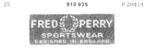 FRED PERRY SPORTSWEAR Logo (DPMA, 20.03.1972)