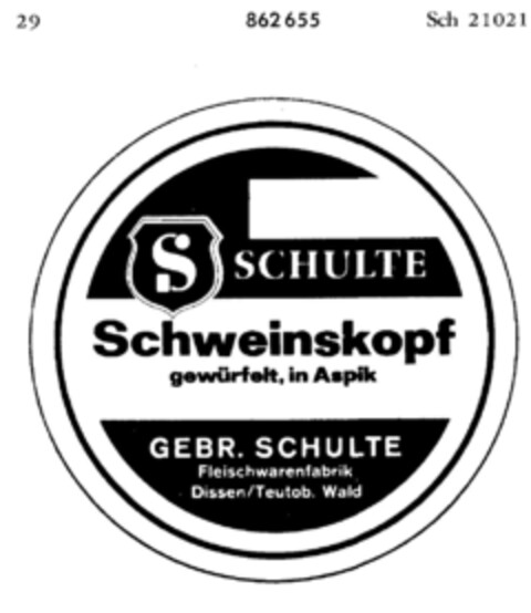 SCHULTE Schweinskopf Logo (DPMA, 10/22/1968)
