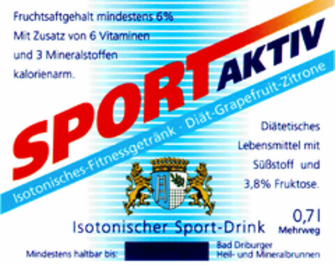 SPORTAKTIV Isotonisches-Fitnessgetränk Diät-Grapefruit-Zitrone Logo (DPMA, 16.04.1996)