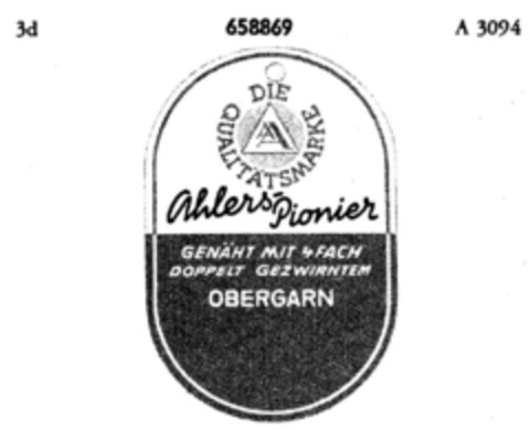 Ahlers-Pionier AA DIE QUALITÄTSMARKE Logo (DPMA, 29.04.1953)