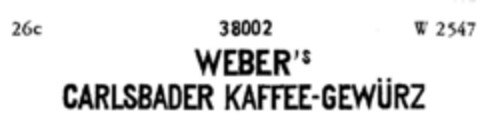 WEBER'S CARLSBADER KAFFEE-GEWÜRZ Logo (DPMA, 03/07/1899)