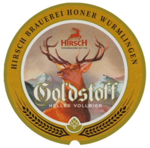 HIRSCH BRAUEREI HONER WURMLINGEN Goldstoff HELLES VOLLBIER Logo (DPMA, 10/21/2010)