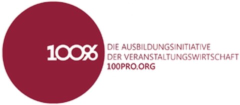 100% DIE AUSBILDUNGSINITIATIVE DER VERANSTALTUNGSWIRTSCHAFT 100PRO.ORG Logo (DPMA, 25.02.2016)