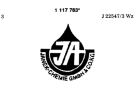 JA JANEK-CHEMIE GMBH & CO.KG Logo (DPMA, 15.01.1988)