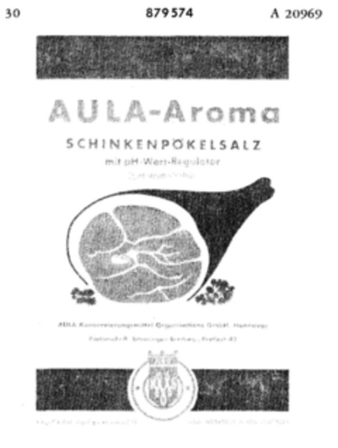 AULA-Aroma SCHINKENPÖKELSALZ mit ph-Wert-Regulator Logo (DPMA, 16.01.1970)