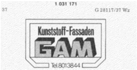 Kunstoff-Fassaden GAM Logo (DPMA, 07/10/1980)