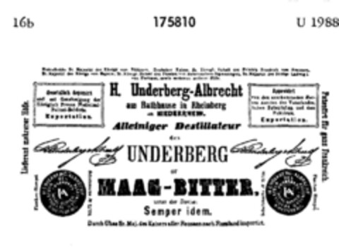 UNDERBERG OF MAAG-BITTER Logo (DPMA, 11.03.1913)