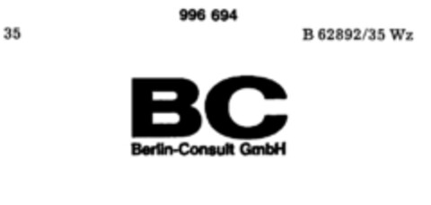 BC Berlin-Consult GmbH Logo (DPMA, 02.04.1979)