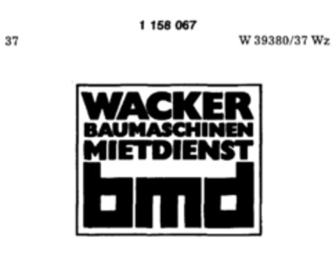 WACKER BAUMASCHINEN MIETDIENST bmd Logo (DPMA, 07.07.1989)